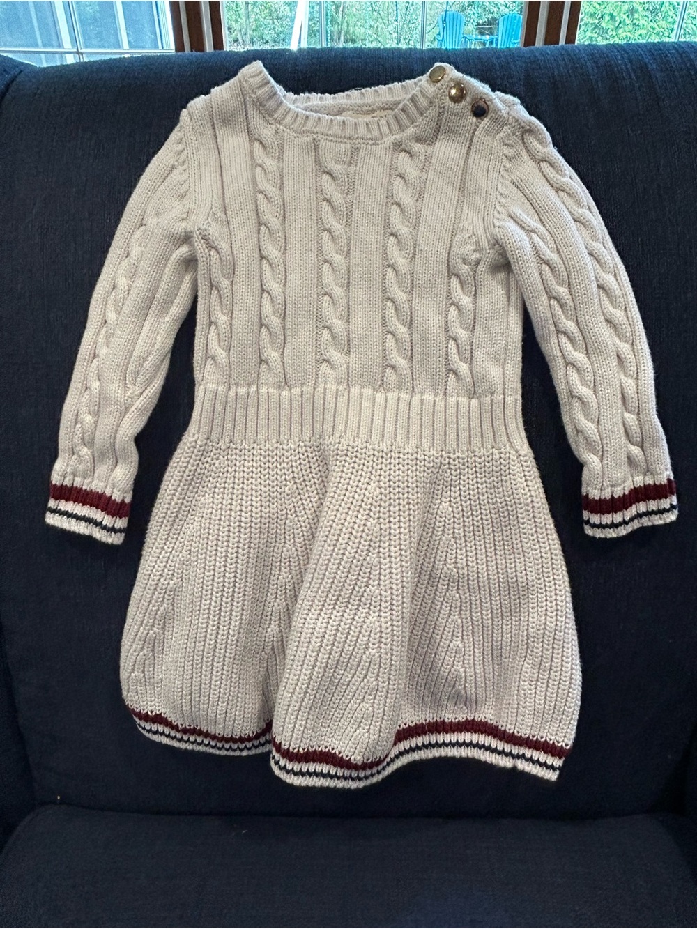Hope & Henry Girls' Organic Long Sleeve Schoolgirl Cable Sweater Dress